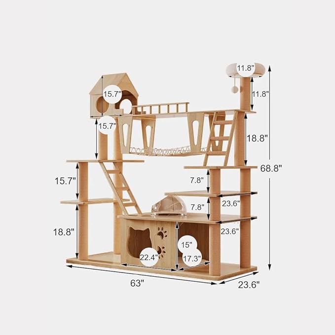 Large Wooden Cat Tower for Big Cats