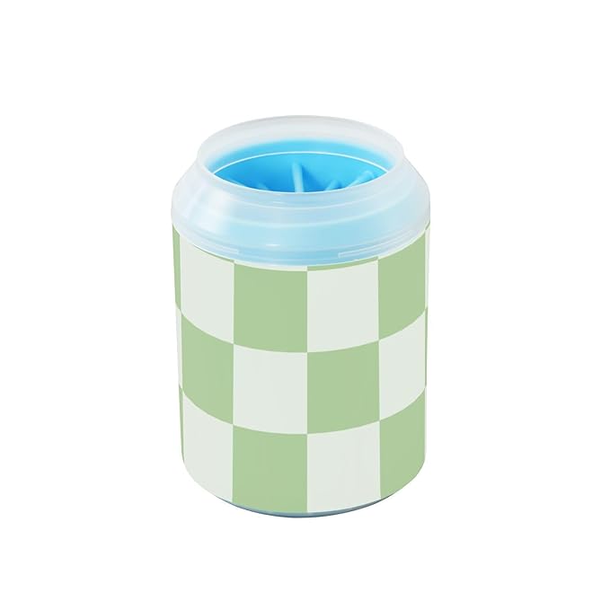 Dog Paw Cleaner Mudbuster Dog Foot Washer for Small Medium Large Dogs Cats Premium Pet Supplies Checkered Mint Green and White