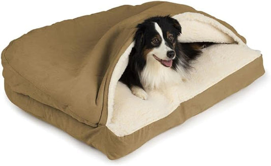 Snoozer Pet Products Luxury Rectangle Cozy Cave Dog Bed with Microsuede, Small, Camel