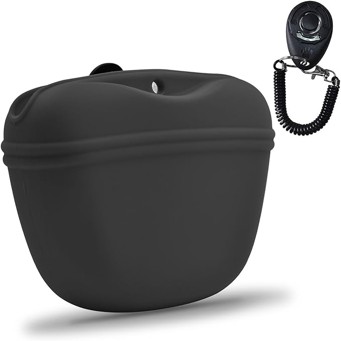 AUDWUD Silicone Dog Treat Pouch,With Dog Training Clicker,Clip on Portable Training Container,Convenient Magnetic Buckle Closing and Waist Clip