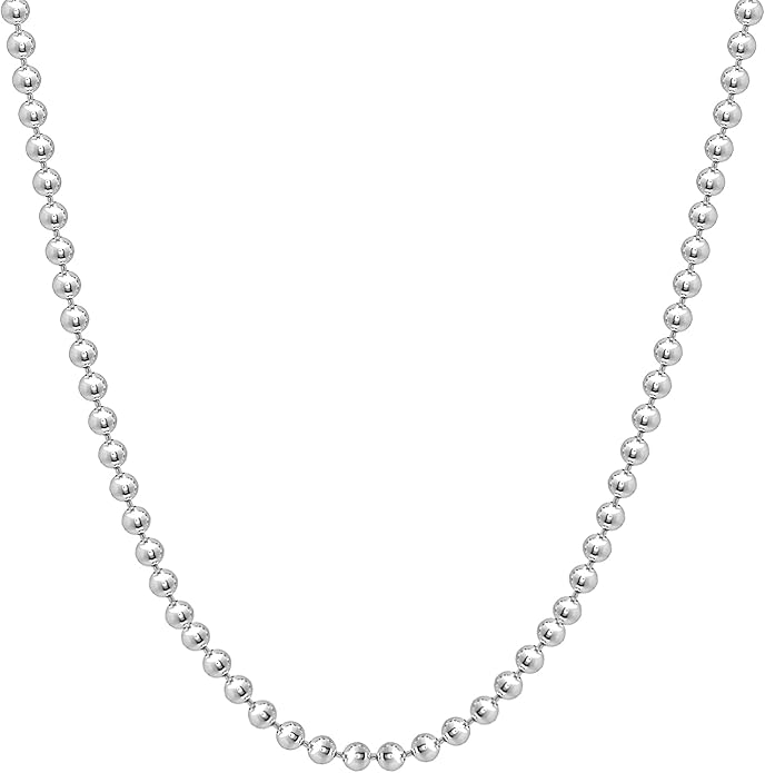 Savlano 925 Sterling Silver Italian Solid Bead Ball Dog Tag Chain Necklace Comes With Gift Box for Women & Men - Made in Italy