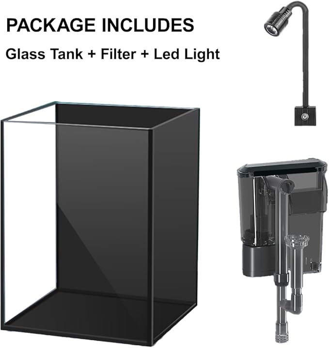 AQUA DAREN 1.5Gallon Glass Aquarium Nano Small Fish Tank Start Kit with Adjustable Filter,LED Light for Small Fish,Shrimp,or Betta 22 * 16 * 16cm