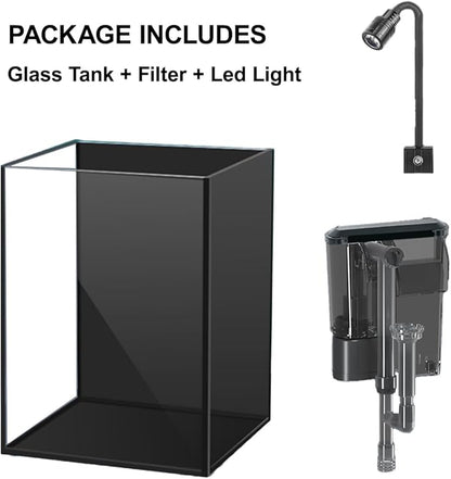 AQUA DAREN 1.5Gallon Glass Aquarium Nano Small Fish Tank Start Kit with Adjustable Filter,LED Light for Small Fish,Shrimp,or Betta 22 * 16 * 16cm