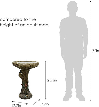 25.5" H Concrete Tree Shape Bird Bath with Decorative Faux Bird – 25.5" H * 17.7" Φ Rustic Design Birdbath, Enhances Garden, Patio, Yard, Lawn Décor