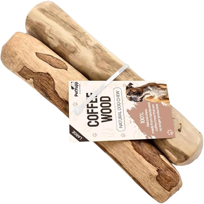 Natural Coffee Wood Dog Chew Large, 2 Count - Promotes Dental Health, Reduces Tartar & Chewing Exercise for Aggressive Chewers, Small, Medium & Large Dogs - Safe Chew Toy for Puppy