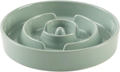 Ceramic 1.2 Cup Slow Feeder Dog Bowl for Medium and Small Breed, 7.3inch Puzzle Dog Food Dish, Anti-Gulping, Stop Bloat, Preventing Choking (Single Bowl-Light Green)
