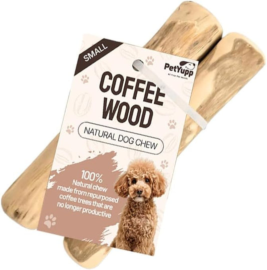 Natural Coffee Wood Dog Chew Small, 2 Count - Promotes Dental Health, Reduces Tartar & Chewing Exercise for Aggressive Chewers, Small, Medium & Large Dogs - Safe Chew Toy for Puppy