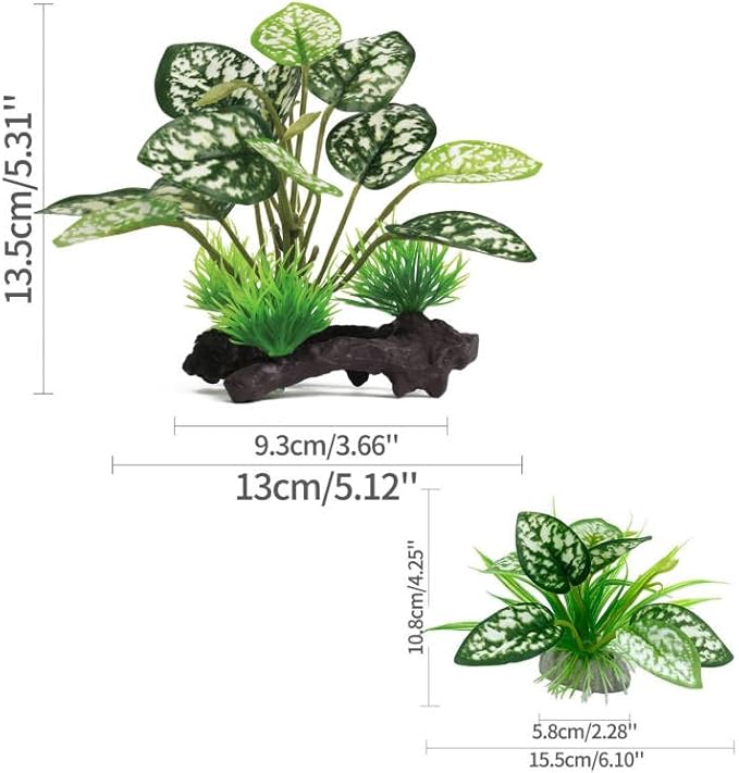 Moonorange Reptile Artificial Plants, Terrarium Plants Decorations Supplies, Aquarium Fish Tank Plant, Amphibian Habitat Hideout Tank Accessories (M Set-2pcs/B)