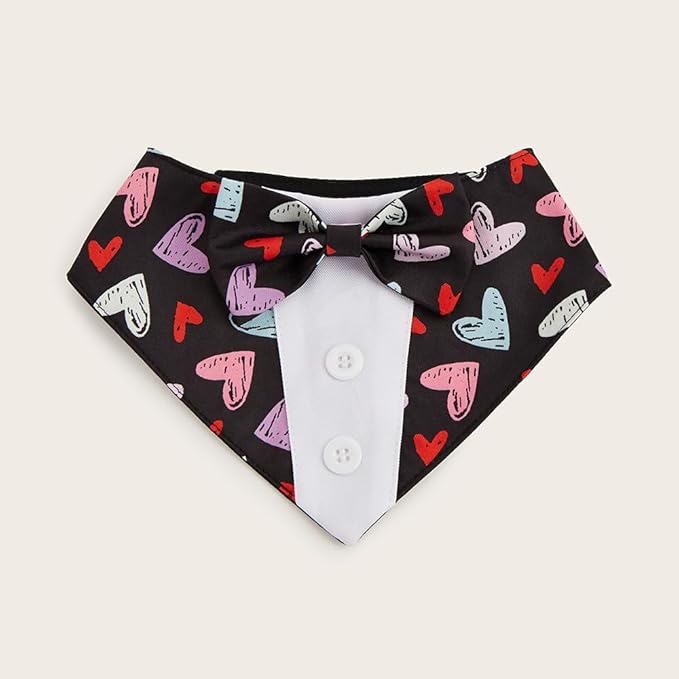 HDGDT Valentine Dog Tuxedo Bandana with Bow Tie, Adjustable Tuxedo Style Heart Pattern Pet Costume for Dogs, XS to XL