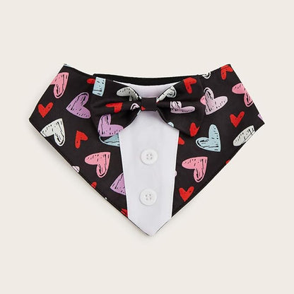 HDGDT Valentine Dog Tuxedo Bandana with Bow Tie, Adjustable Tuxedo Style Heart Pattern Pet Costume for Dogs, XS to XL