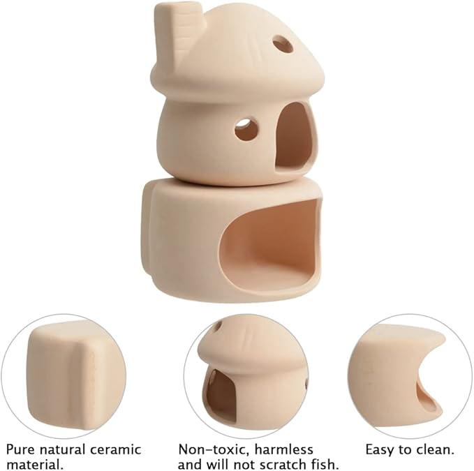 ZYHW Aquarium Decor Ceramic Mushroom House with Cave Set Ornament Fish Tank Landscape Decoration for Small Shrimp for Goldfishes to Rest (Yellow)