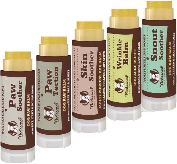 Natural Dog Company Powerhouse Bundle, Includes 5 Healing Balms That Relieve Skin Irritations, Cracked Paws and Dry Noses, Organic, All Natural Ingredients, 5 X 0.15oz Travel Sticks