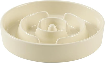 Ceramic 3.2 Cup Slow Feeder Dog Bowl for Large Dog, 9.5inch Puzzle Food Dish, Anti-Gulping, Stop Bloat, Preventing Choking (Single Bowl-Beige)