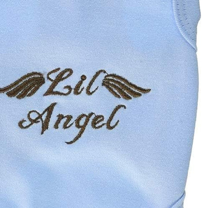 Parisian Pet Dog Tshirt - Embroidered “ Lil Angel “ Tee Shirt - Pure Cotton and Lightweight Tank Top - Sleeveless Pet Vest - Machine Washable Blue Shirts for Small Dogs - XXS
