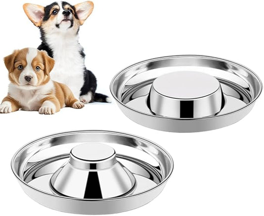 2 Pack Stainless Steel Puppy Bowls, Small Dog Bowls for Food and Water, Puppy Slow Feeder Whelping Weaning Dishes for Multiple Puppies Kittens Supplies