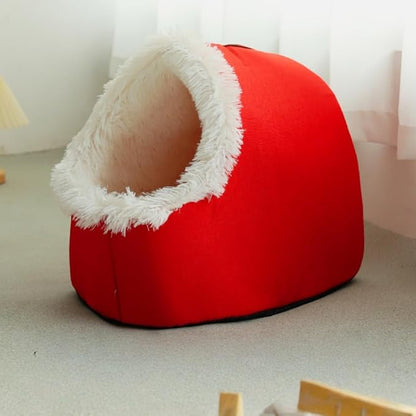 WinterWarmPet CaveBed, Warm Enclosed Pet Bed, Portable Cold-Proof Cozy Cat House Comfortable Anxiety-Relief Pillow Bed (Brown, Medium)