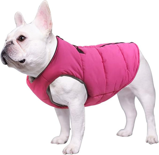 Geyecete Dog Bulldog Clothes Dog Cotton Padded Coat Thick Winter Warm Vest Waistcoat Cold Weather Jacket Clothing for French Bulldog Coat-Pink-M