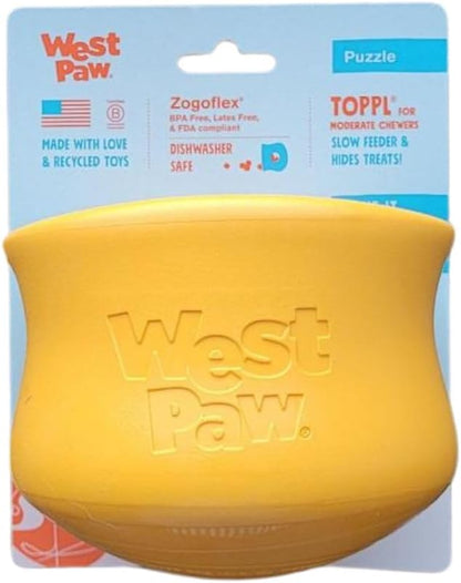 WEST PAW Toppl Durable Dog Treat Puzzle Toy for Large Dogs- Engaging Interactive Chew Toy for Mental Stimulation, Slow Feeding- One and Quarter Cup Capacity - Sunflower Yellow, XL