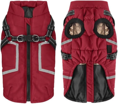 Warm Dog Coat Reflective Jacket, Waterproof Winter Coat for Dogs Turtleneck Dog Clothes for Cold Weather (Red, S(Chest:14.1-15.7",Neck:(12.9"))