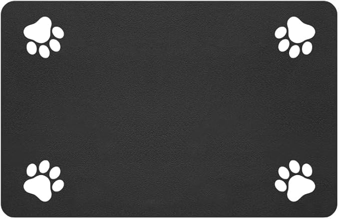 Pet Feeding Mat-Absorbent Pet Placemat for Food and Water Bowl, with Waterproof Rubber Backing, Quick Dry Water Dispenser Mat for Dog and Cat (24"x16", Black)