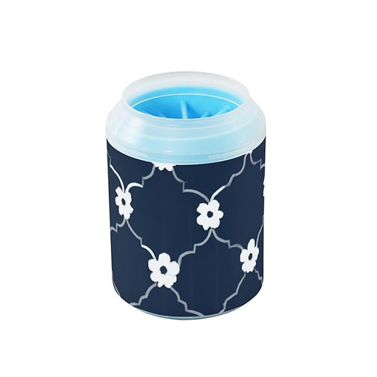 Dog Paw Cleaner Mudbuster Dog Foot Washer for Small Medium Large Dogs Cats Premium Pet Supplies Navy Blue Floral Quatrefoil