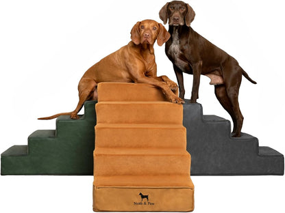 Noah & Paw Dog Stairs, Dog Ramp for Bed (20" Extra Wide) Pet Stairs for High Bed, Design to Fit Small and Large Breeds, Durable 5 Pet Steps for Couch (35 Foam Density) Leather Collection
