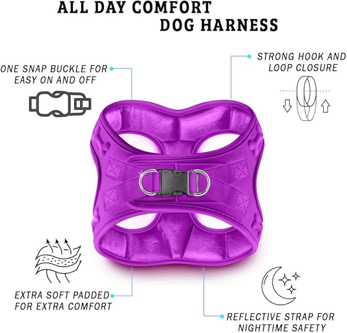 Comfort fit Step-in Dog & Puppy Harness - Comfortable All Weather Dog Vest Harness: Adjustable, Soft Padded, Easy to Put-on for Small, Medium-Sized Dogs (Velvet Plush)