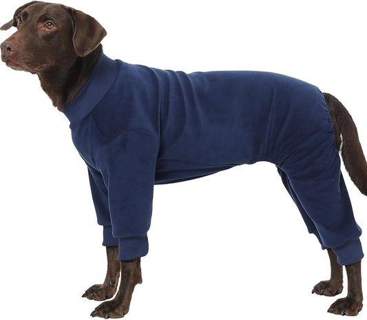 Dog Pajamas Winter Fleece Sweaters Warm Onesie for Large Dogs Pjs Boy Soft Cozy Cold Weather Pet Jumpsuit for Sensitive Skin Warm Sleep Jammies, Blue XXL