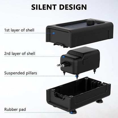 Fishkeeper Aquarium Air Pump, Quiet Powerful Fish Tank Air Pump, 6W/10W Adjustable Oxygen Pump, Metal Dual Outlets Aerator with Air Stone Bubbler for Fish Tank up to 140 Gallon 6W