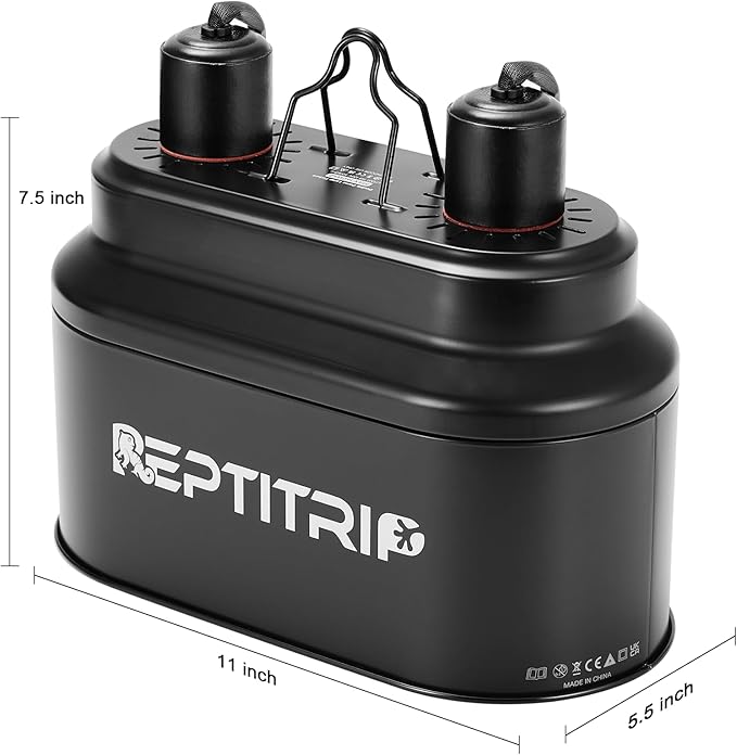Dual Reptile Light Fixture with 100W Daytime Heat Bulb & 100W Nighttime Ceramic Heat Emitter, 2 Independent Switches, Reptile Heat Lamp Combo Pack - No UVB