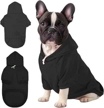 Small Dog Hoodie with Leash Hole and Pocket, Soft Winter Dog Sweater, Cozy Hoodies Sweatshirt for Small Dogs Puppy and Cat, Cold Weather Pet Clothes (Black Dog Hoodie, Medium)