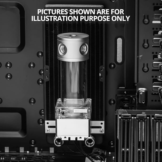 dracaena.io High Flow 650L/H PC Water Pump Combo with Colorful LED and 370ml 300mm (11.8in) Reservoir – 12W, 0.7A, 65mm x 65mm x 365mm (2.6 x 2.6 x 14.4in), Black