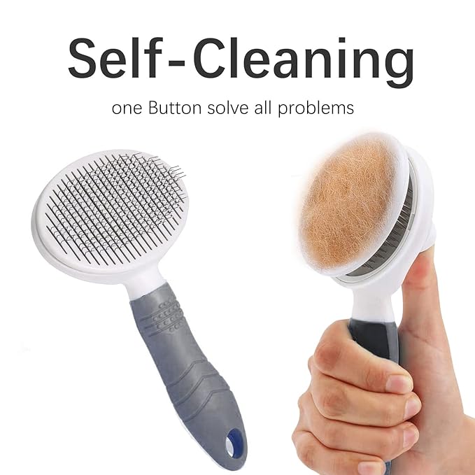 Cat Grooming Brush, Pets Skin Friendly Self Cleaning Slicker Massage Brushes for Shedding Dogs Cats Hair Gentle Remove Loose Undercoat with Long or Short Hairs for All Fur Type- UPGRADED