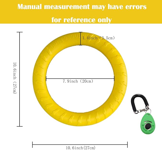 Dog Training Ring - Pet Fun Training Set of Yellow Interactive Dogs Ring and Green Pet Training Clicker,dogtraining Toy/Dog chew Toy for Aggressive chewers,Medium-Sized/Large