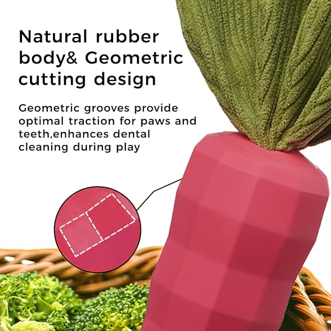 MewaJump Dog Squeaky Chew Toys for Aggressive Chewers, Rubber Carrot Dog Toys for Training and Cleaning, Durable Interactive Tough Dog Toy for Puppy Medium Dogs