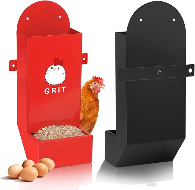 JND Chicken Grit and Oyster Shell Feeder Combo, Heavy Duty Metal Automatic Chicken Feeders，Stable Chicken Feeder - Anti-Tip Rod Included, Chicken Coop Accessories Built for Busy Keepers