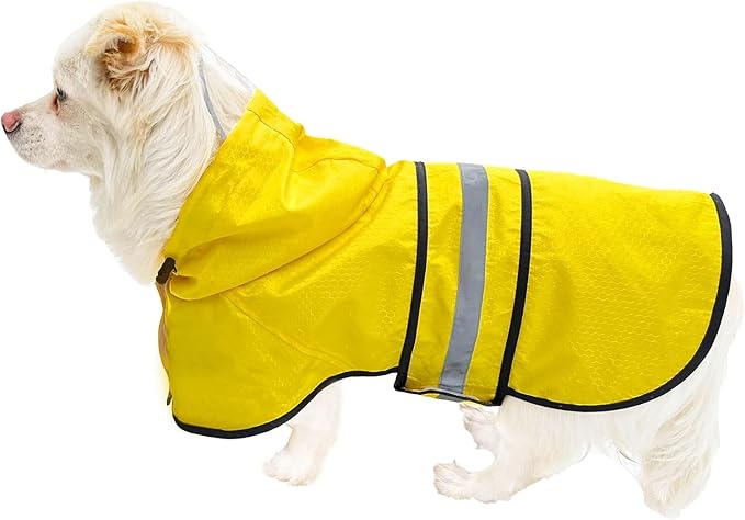 Dog Raincoat Waterproof Reflective Slicker - Lightweight Breathable Hooded Poncho Rain Coat Jacket with Adjustable Belly Strap and Leash Hole for Small Medium Large Dogs (Yellow, X-Small)