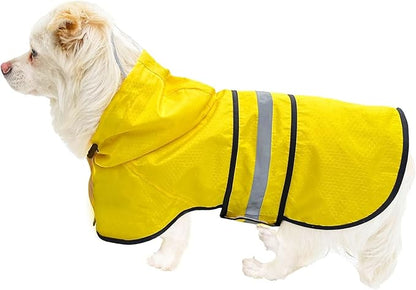Dog Raincoat Waterproof Reflective Slicker - Lightweight Breathable Hooded Poncho Rain Coat Jacket with Adjustable Belly Strap and Leash Hole for Small Medium Large Dogs (Yellow, X-Small)