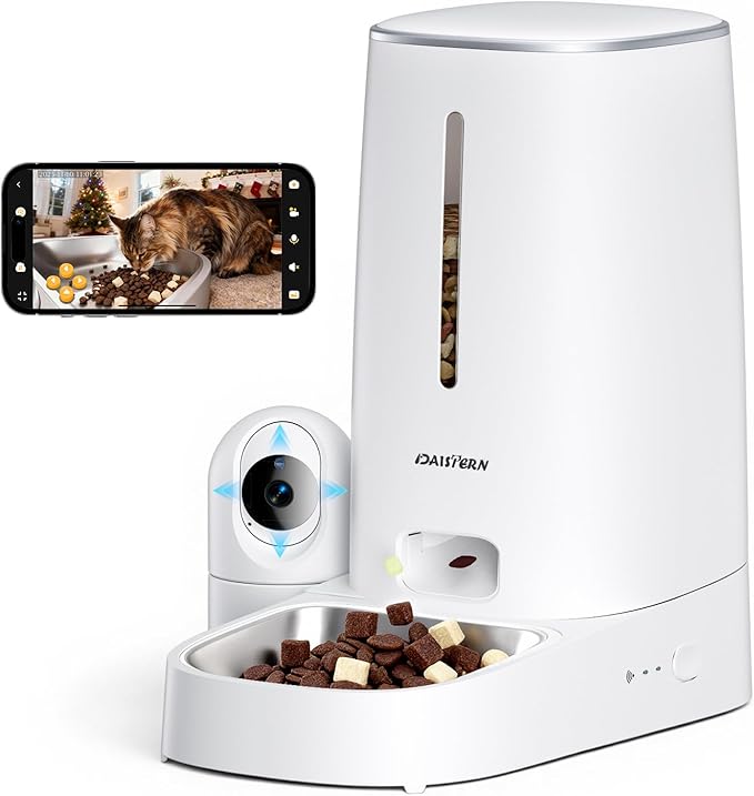 Automatic Cat Dog Feeder 4L with Camera, 1080P HD Video with Night Vision, Removable Camera, 2.4G/5G WiFi Smart Pet Food Dispenser with AI Function(Sub Required), 2-Way Audio, Tuya APP