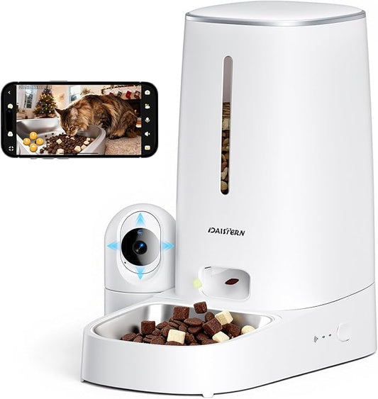 Automatic Cat Dog Feeder 4L with Camera, 1080P HD Video with Night Vision, Removable Camera, 2.4G/5G WiFi Smart Pet Food Dispenser with AI Function(Sub Required), 2-Way Audio, Tuya APP