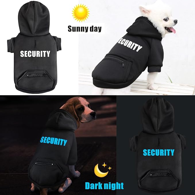 Dog Hoodie for Large Dogs Glow-in-The-Dark Security Dog Sweater Sweatshirt Hooded Soft Brushed Fleece WinterClothes with Dual Pocket Zip Puppy Hoodies Black XL