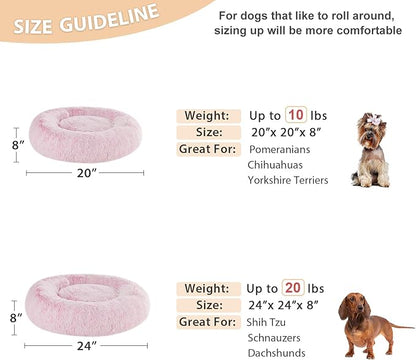 WNPETHOME Calming Dog Bed Cat Bed Donut, Faux Fur Pet Bed Self-Warming Donut Cuddler, Comfortable Round Plush Dog Beds (20 x 20 x 8 Inch, Light Pink)