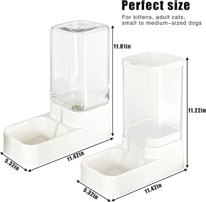 2 PCS Automatic Cat Feeder，Dog Water and Food Bowl Dispenser,cat Food and Water Dispenser,3.8L Gravity Storage and 2.1KG Grain Storage Combination Pet Feeder,Cat Water Fountain.