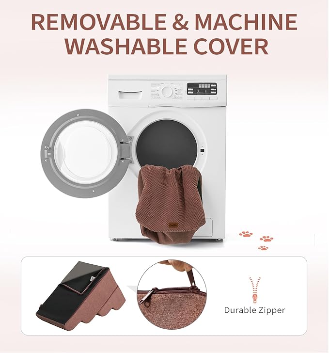 Made4Pets Dog Stairs Ramp for Bed 19.7" H, 4-Step Dog Steps for High Bed Couch Sofa Climbing, 35D Foam Pet Steps for Small Dogs and Cats, Non-Slip Bottom Pet Stairs, Brown