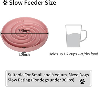Slow Feeder Dog Bowls, Dishwasher Microwave Safe Silicone Puppy Puzzle Bowl with Non-Slip Design for Eating (Powder Pink)