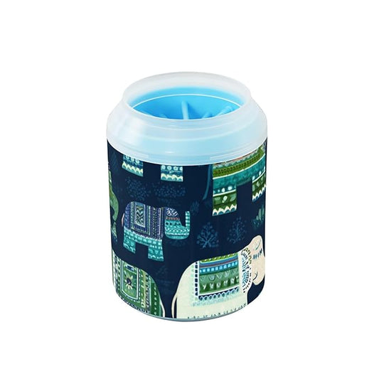 Dog Paw Cleaner Cups for Dogs Pet Foot Washer Paw Scrubber for Medium Small Dogs Cats Cleaning Cup Ethnic Geometric Elephants