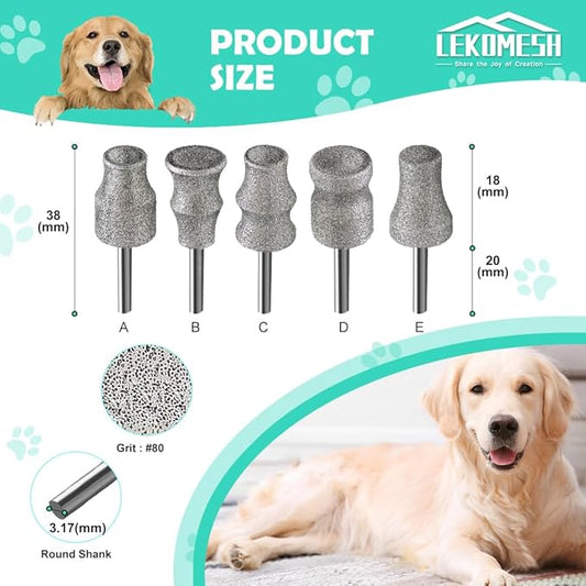 Dog Nail Grinder Bits - 1/8" Animal Diamond Rotary Bit - Pet Nail Clippers for Dogs and Cats, Pet Nail Grinder Wheel for Home Grooming Tools and Animal Nail Care