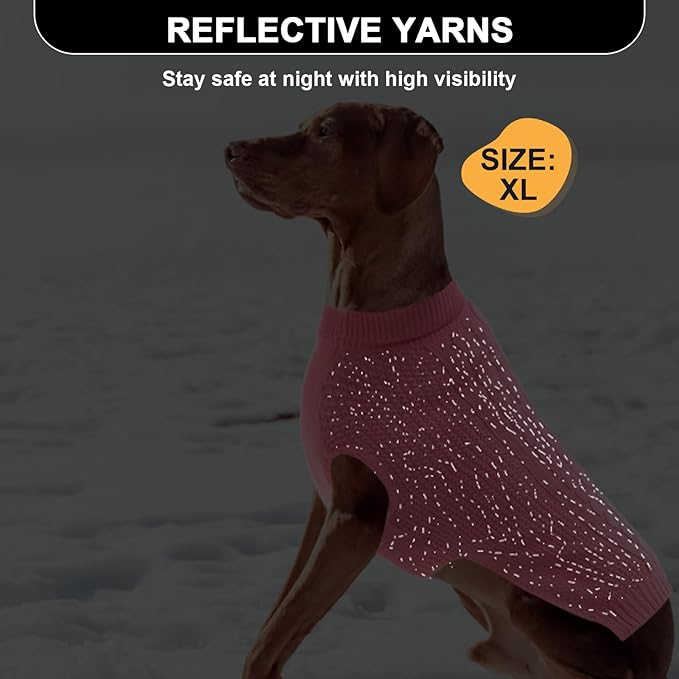 XXL Dog Sweater, Classic Cable Knit Warm Dog Sweatshirt with Reflective Yarn for Girl Boy, Halloween Fall Winter Coat Turtleneck Pullover Clothes Apparel for Small Medium Large Dogs (Pink XXL)