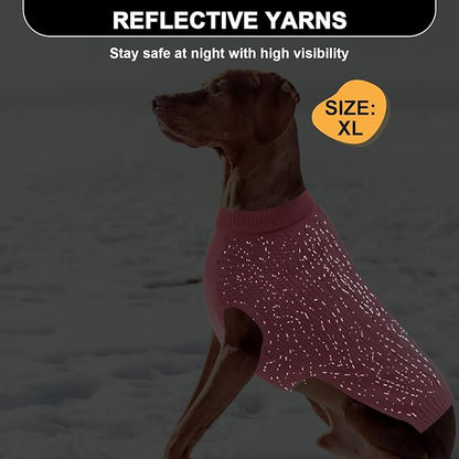 XL Dog Sweater, Classic Cable Knit Warm Dog Sweatshirt with Reflective Yarn for Girl Boy, Halloween Fall Winter Coat Turtleneck Pullover Clothes Apparel for Small Medium Large Dogs (Pink XL)