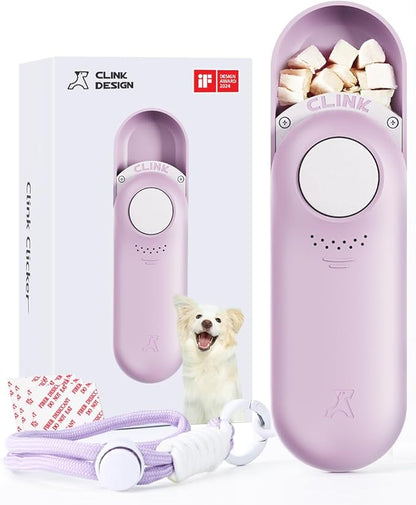 Dog Treat Pouch & Clicker Dog Trainer, Puppy Essentials Dual Use 2 in 1 Dog Clicker for Training - Durable, Light (2.36 oz), Easy to Clean & Handle, Innovative Design, Purple - Click Design